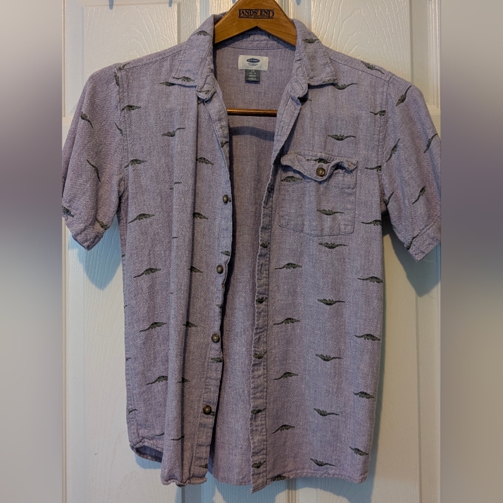 💥SALE💥 Old Navy Kids Linen Blend Shirt w/Embroidered Alligators Large (10/12)